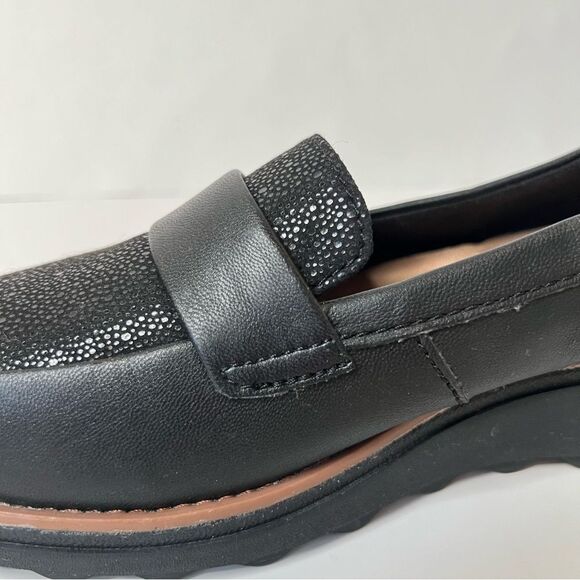 Clarks Ultimate Comfort Black Textured Wedge Slip On Loafers Normcore Shoes 7.5 - Picture 5 of 12